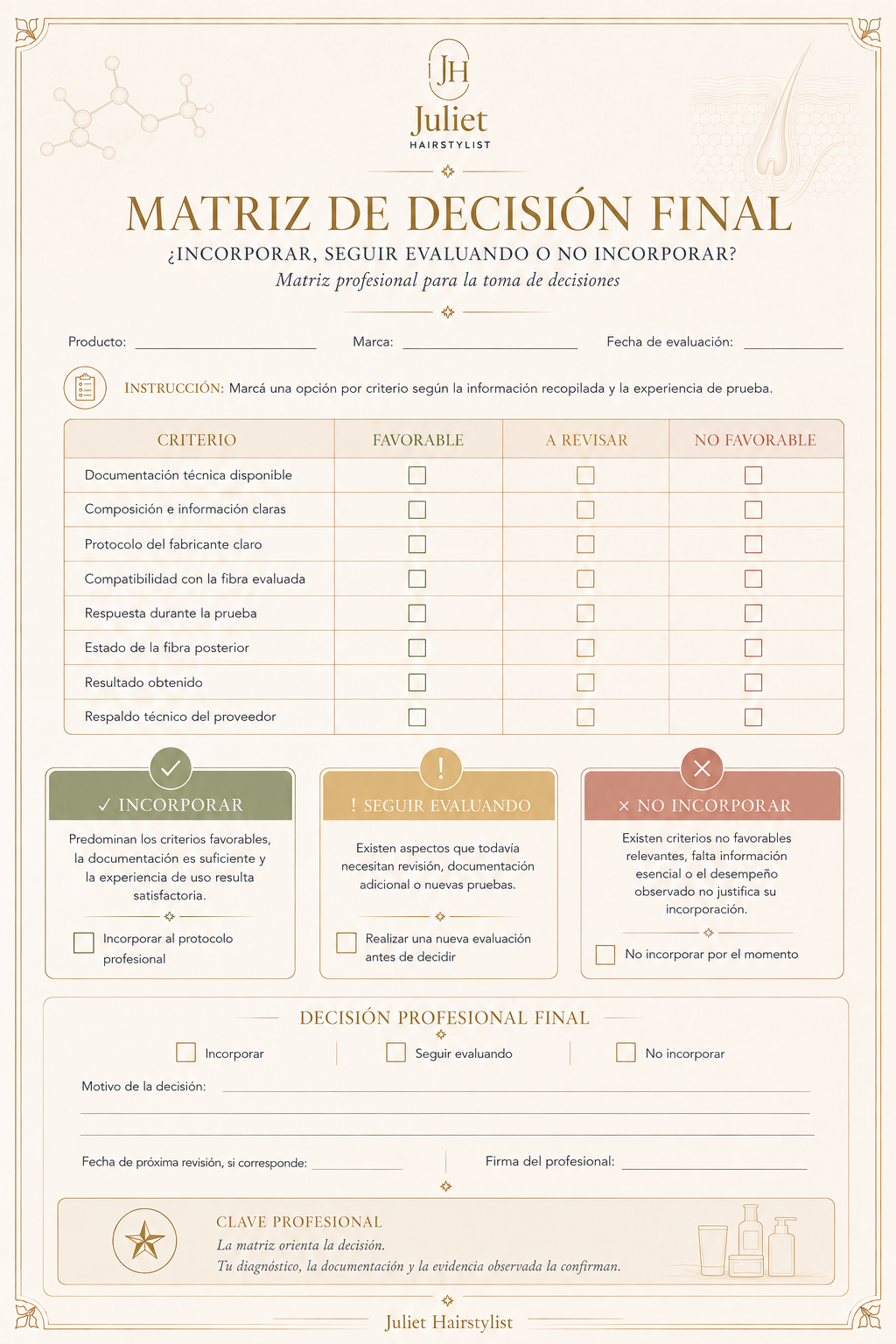 Página real Pro: Matriz de decisión final